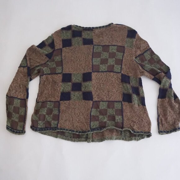 Vintage CJ Banks Brown Green Patchwork Knit Cardigan Cabincore Grandmacore 1X - Picture 10 of 11